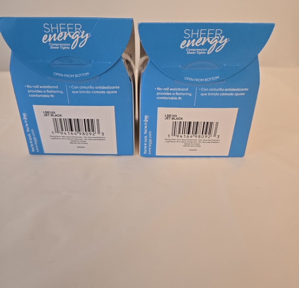 2‑Pack L’eggs Sheer Energy Tights • Jet Black • Size B • Medium Support - Picture 3 of 6